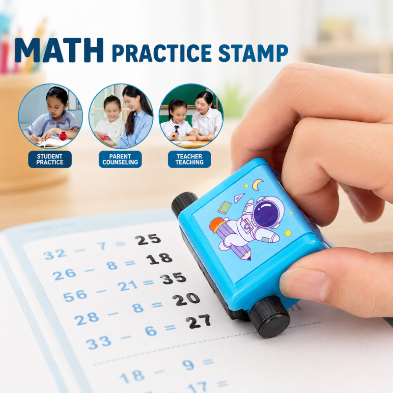 Math Roller Stamp for Addition Subtraction Multiplication Division Portable Addition Subtraction Math Stamp Math Tool Exercise 1-100 Numbers Reusable with Ink Suitable for Elementary School Students