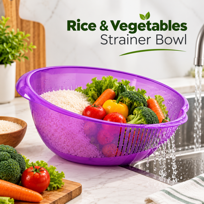RICE & VEGETABLES TRANSPARENT PLASTIC STRAINER DRAIN BOWL