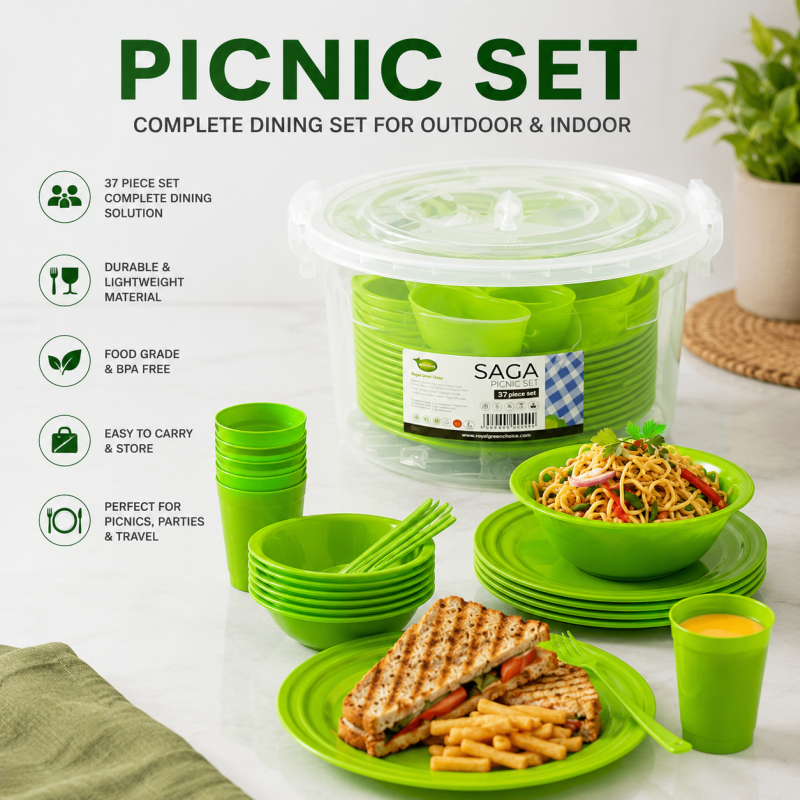 Make every picnic memorable with the Saga Picnic Set!  This 37-piece picnic set includes everything you need for outdoor dining. Durable, lightweight, food-grade, and perfect for family gatherings, picnics, camping, and travel