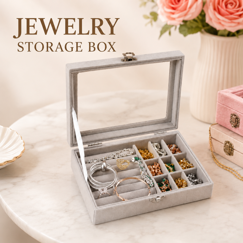 Velvet Glass Ring Earring Jewelry Display Organizer Box