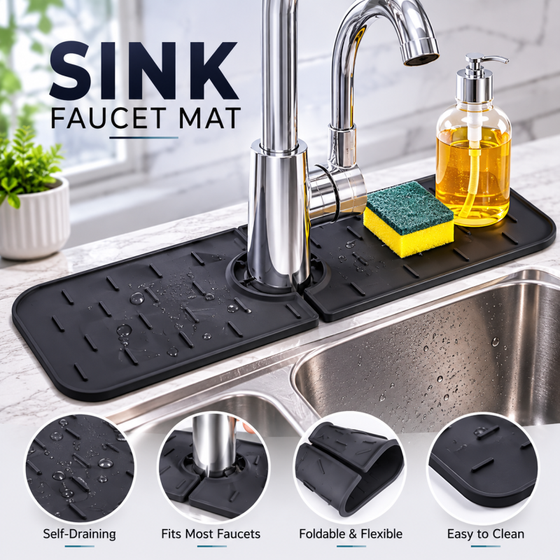 Silicone Kitchen Faucet Mat, Kitchen Sink Splash Guard