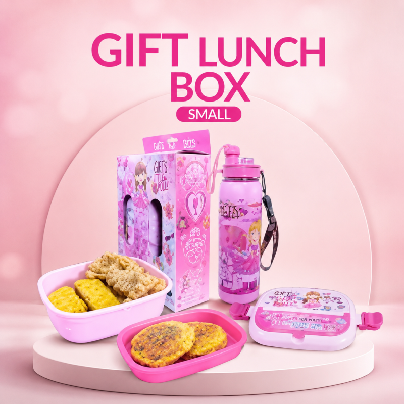 Kids Gift Box - Double Layer Kids School Lunch Box with Spoon And Water Bottle (Small)