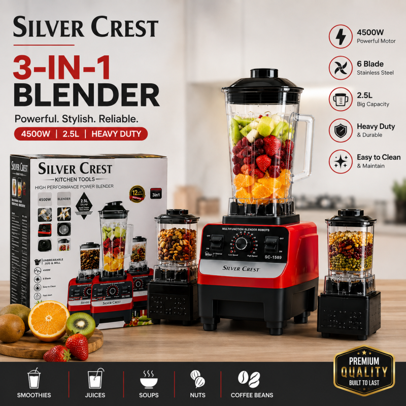 Silver Crest 3-in-1 Blender   Powerful. Stylish. Reliable.  4500W | 2.5L | Heavy Duty