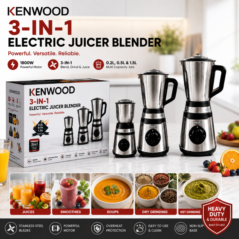 KENWOOD 3-in-1 Electric Juicer Blender — Powerful, Stylish & Easy to Use.