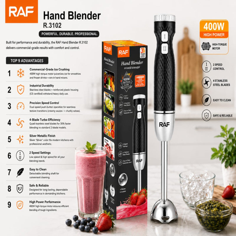 RAF R.3102 Hand Blender – 400W, 4-Blade Stainless Steel Immersion Blender RAF R.3102 400W Hand Blender | 4-Blade Stainless Steel
