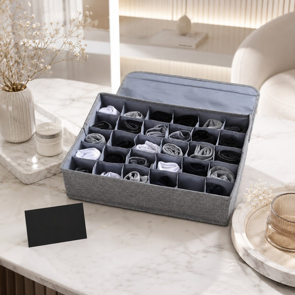 24 Grid Foldable Socks & Underwear Organizer Box – Luxury Closet Storage Divider