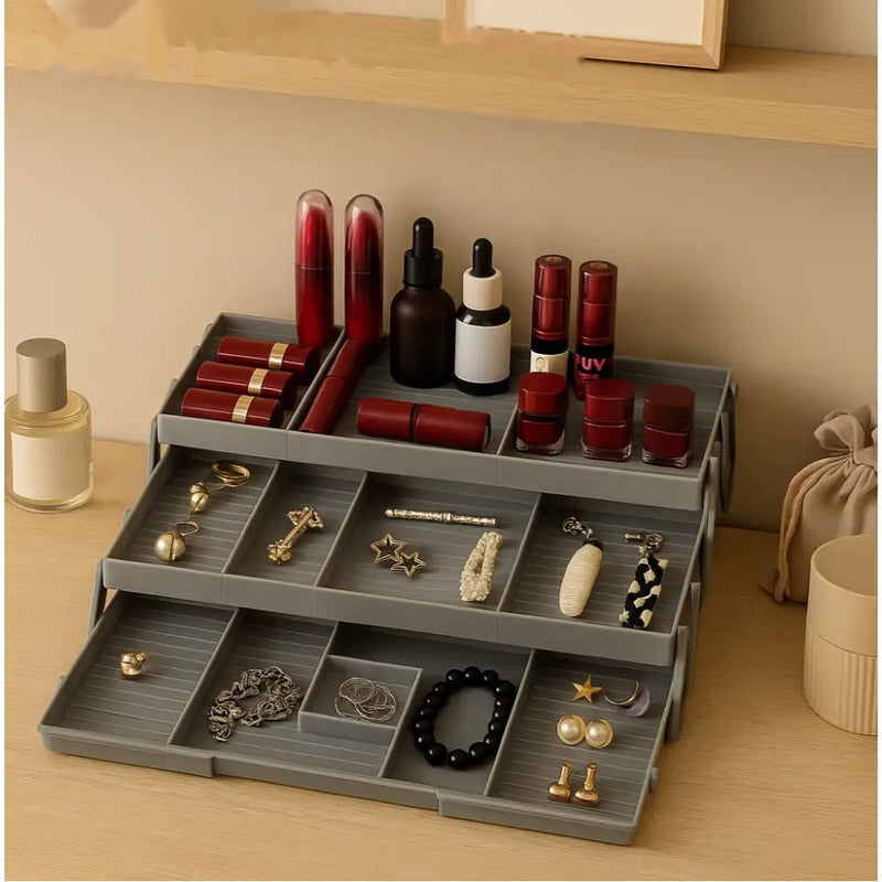 3-Tier Jewelry & Makeup Organizer Tray – Multi-Compartment Vanity Storage Box