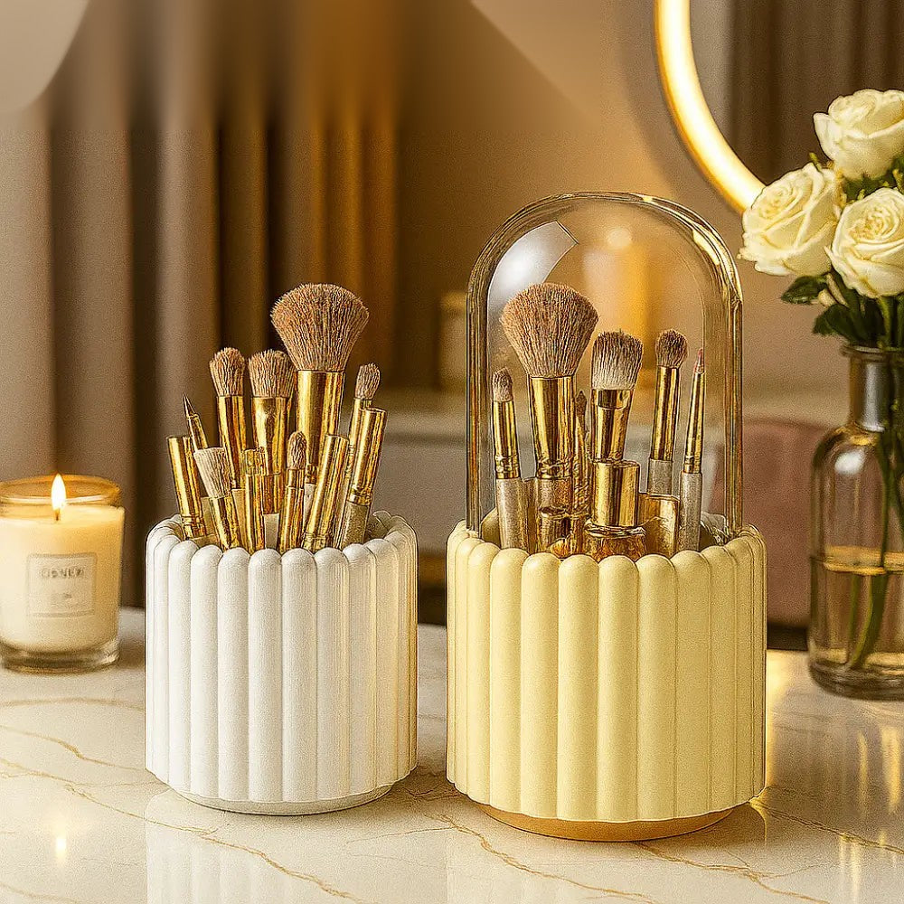 360° Rotating Makeup Brush Organizer with Dome Cover