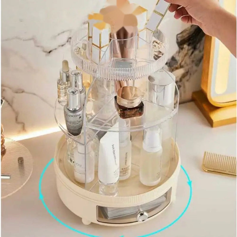 360° Rotating Makeup Organizer with Dustproof Cover - Keep Your Cosmetics Neat & Accessible