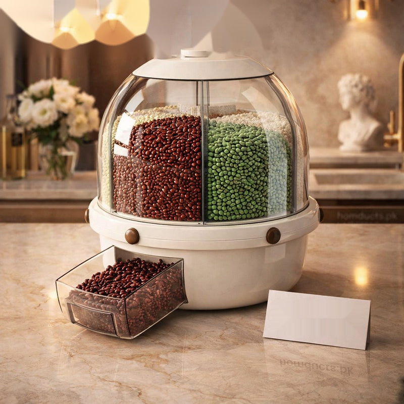 360° Rotating Multi-Grain Storage Dispenser — Luxury Airtight Kitchen Organizer