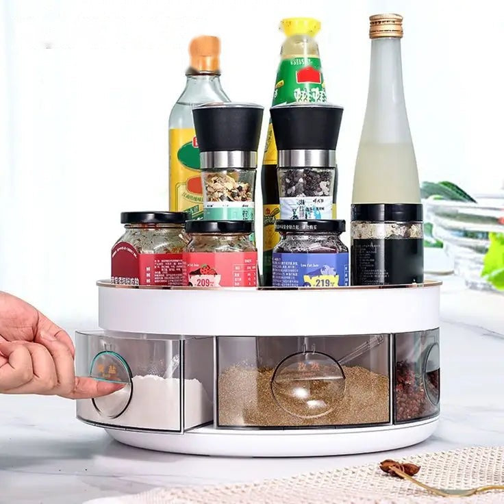 360° Rotating Spice Rack Organizer with Pull-Out Drawers – Kitchen Condiment and Seasoning Storage Carousel