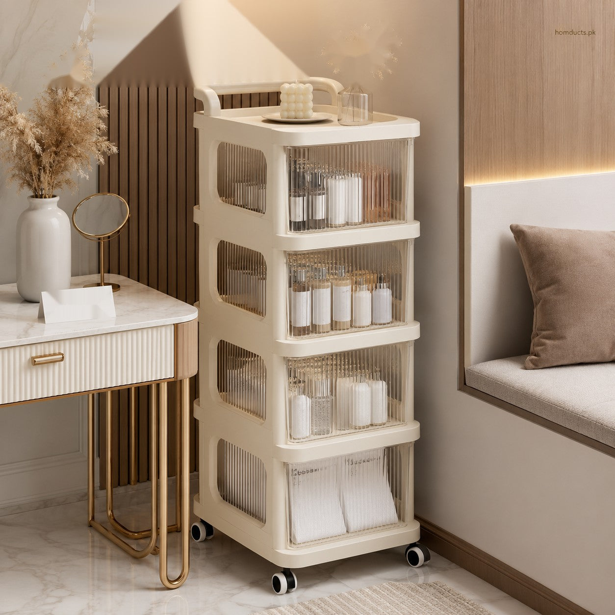 4 Tier Rolling Storage Organizer Cabinet with Transparent Drawers & Wheels | Multipurpose Plastic Storage Rack