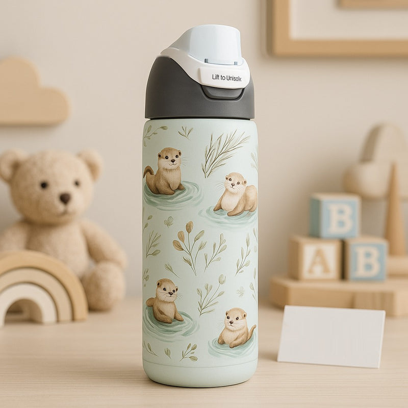 950ml Owala-Style Cute Otter Printed Water Bottle – Leakproof, Insulated, Flip-Top Sports Bottle