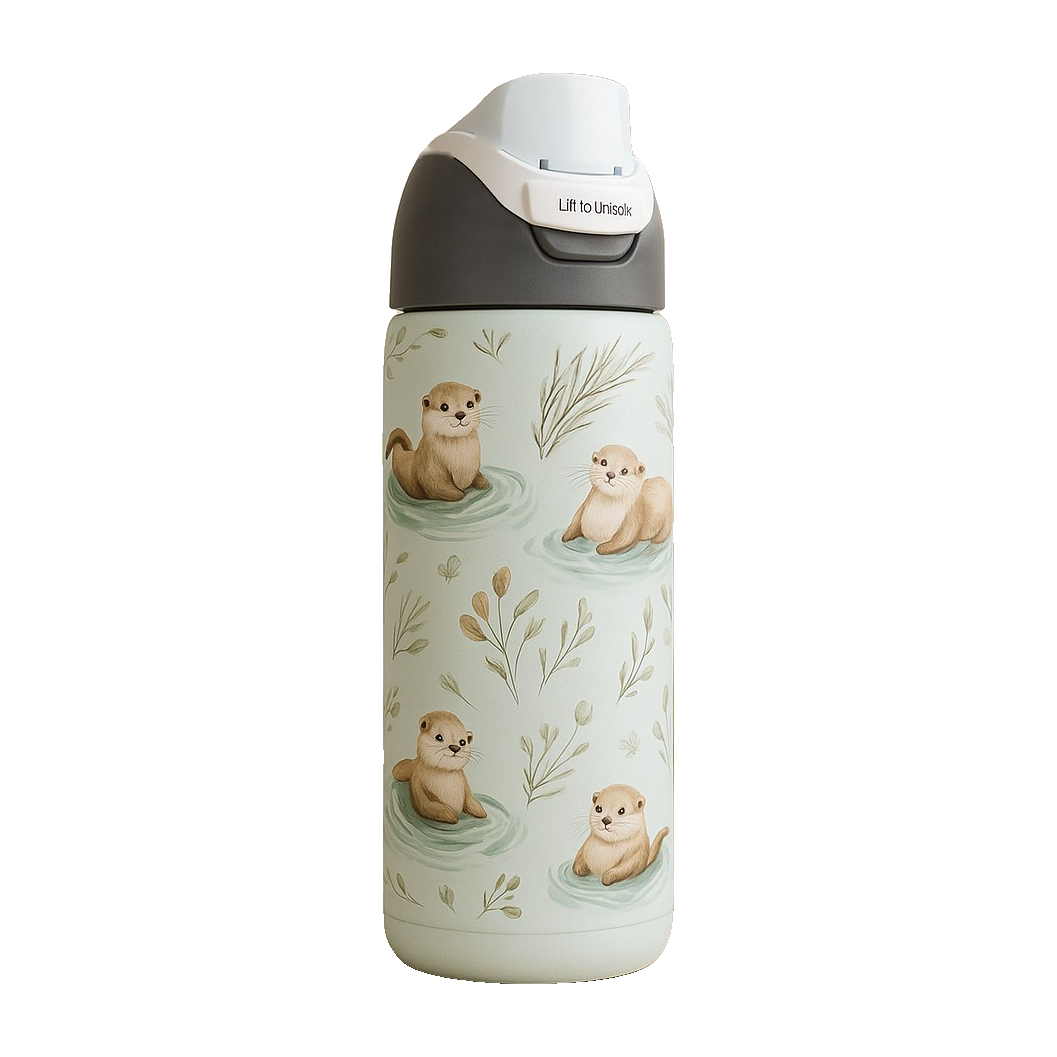 950ml Owala-Style Cute Otter Printed Water Bottle – Leakproof, Insulated, Flip-Top Sports Bottle