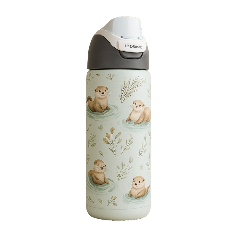 950ml Owala-Style Cute Otter Printed Water Bottle – Leakproof, Insulated, Flip-Top Sports Bottle