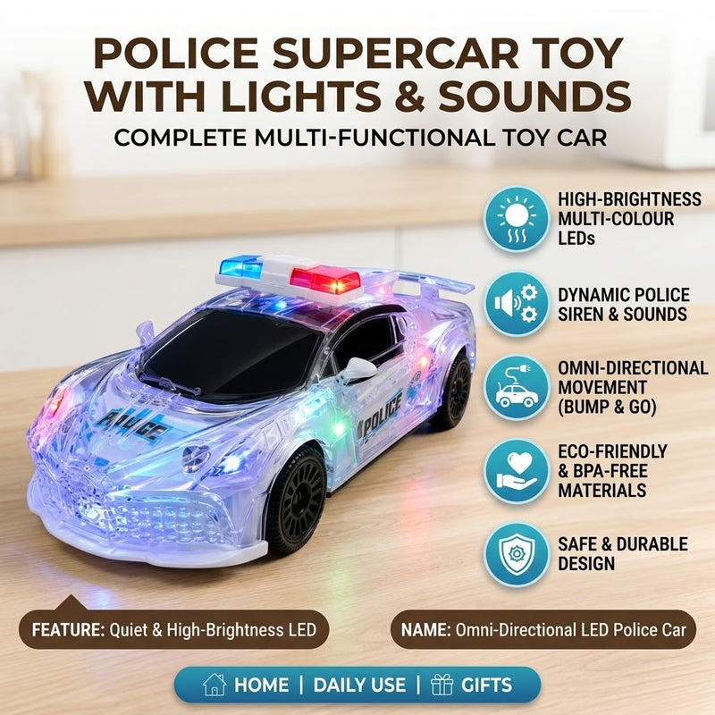 Mini Police Car Toy – Battery Operated Car with Alarm Lights, Music & Auto Turning