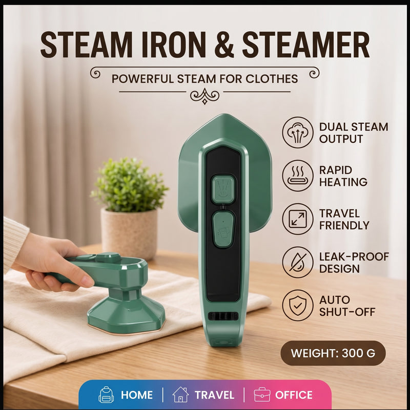 Portable Mini Steam Iron – Handheld Garment Steamer for Clothes, Travel & Home