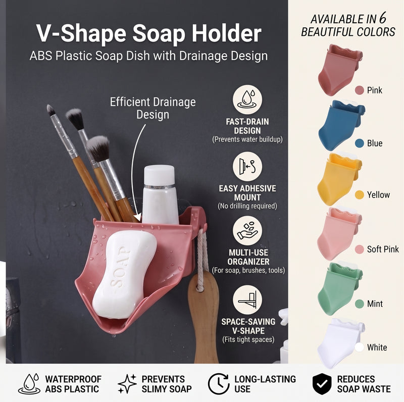 V-Shape Soap Holder – ABS Plastic Soap Dish with Drainage Design
