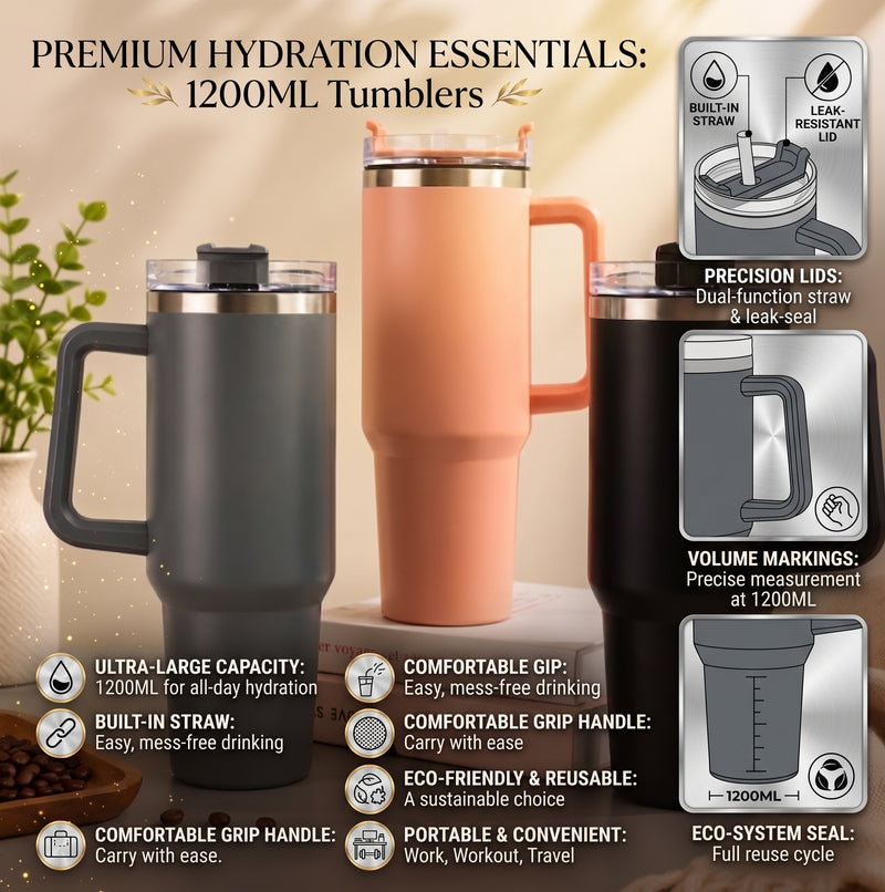 Tumbler with Handle & Straw – Large Reusable Water Bottle
