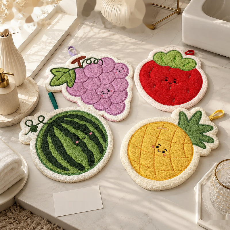 Cute Fruit Shape Microfiber Cleaning Towels – Soft Absorbent Hanging Cloth (4PCS Set)