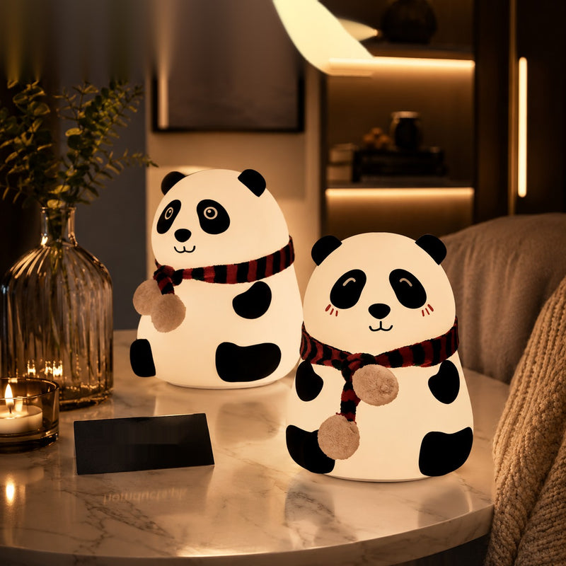 Cute Panda Night Light with Scarf – Soft Silicone LED Bedside Lamp for Kids & Home Decor
