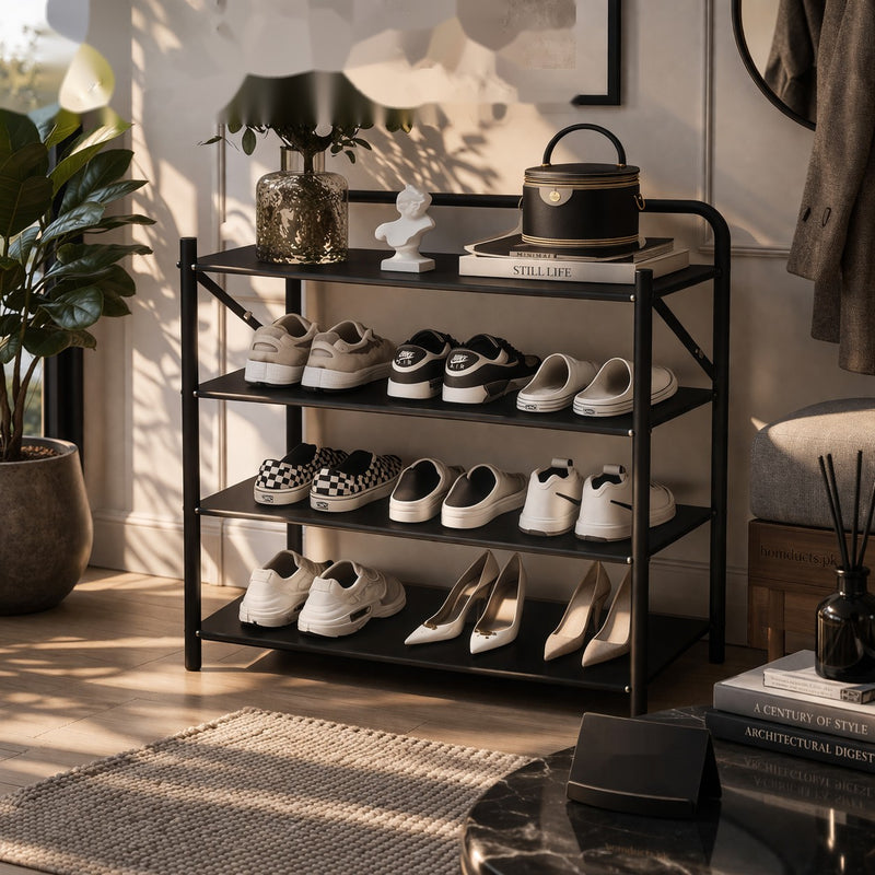 Elegant 4-Tier Multi-Purpose Shoe Rack Organizer – Modern Space-Saving Storage Shelf for Entryway & Bedroom
