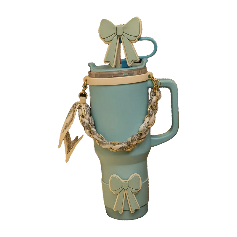 Elegant Blue Tumbler Accessory Set – Bow & Scarf Edition