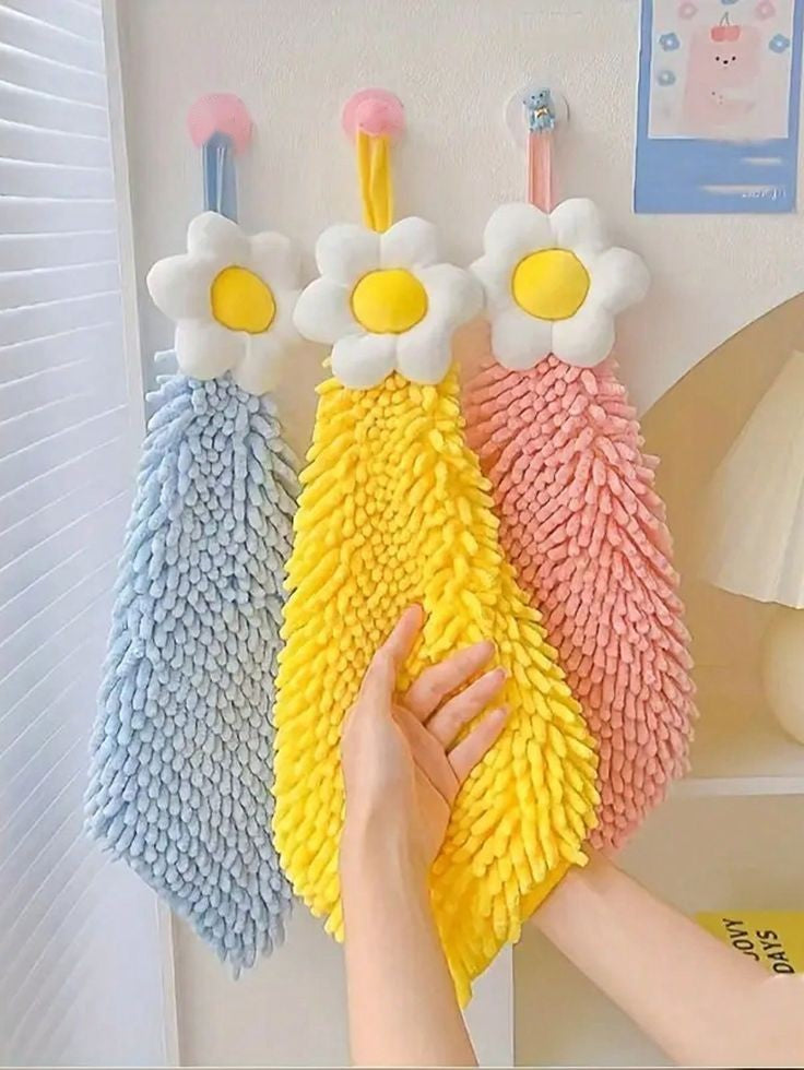Floral Daisy Hanging Microfiber Hand Towel