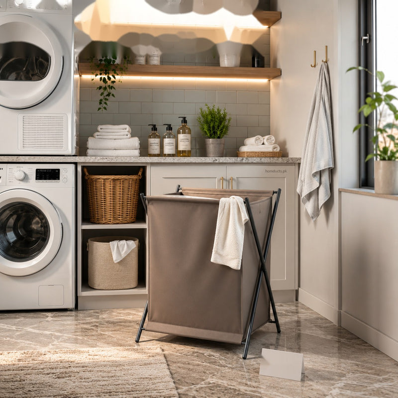 Foldable Laundry Hamper Basket with Metal Stand – Large Capacity Dirty Clothes Organizer for Laundry Room & Bedroom