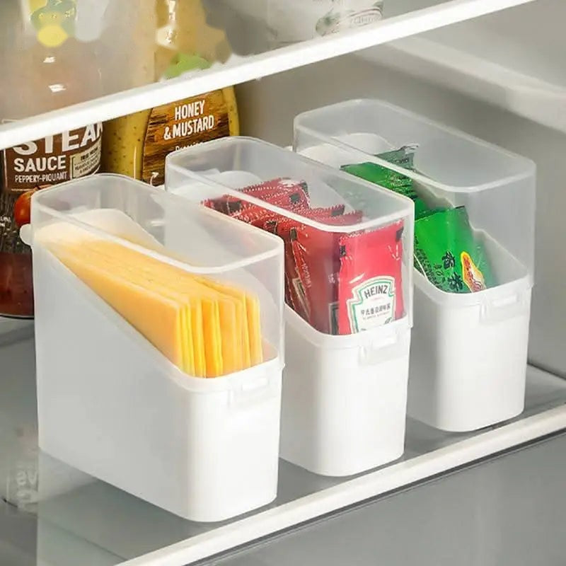 Fridge Organizer Bins with Lids – Stackable Storage Containers for Cheese, Sauce Packets & Snacks
