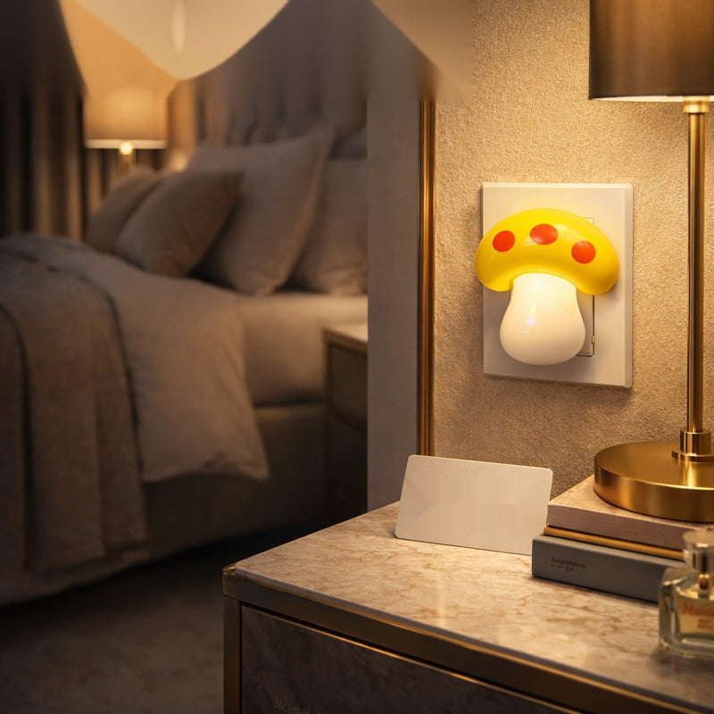 GlowMush Plug-In LED Mushroom Night Light – Cute Kids Room Socket Lamp