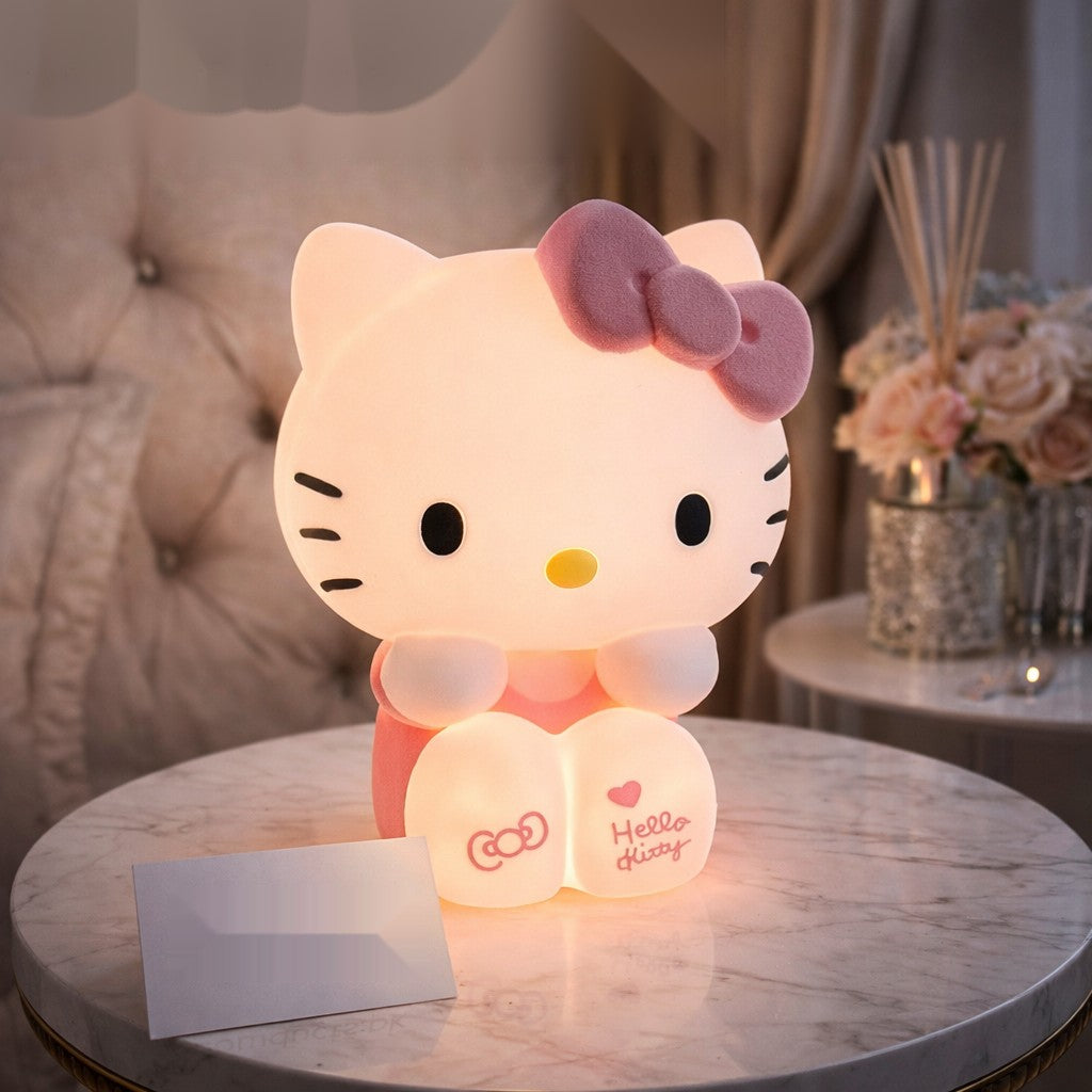 Kawaii Hello Kitty Silicone Night Light – Soft Warm Glow, Touch Control, USB Rechargeable (High Quality)