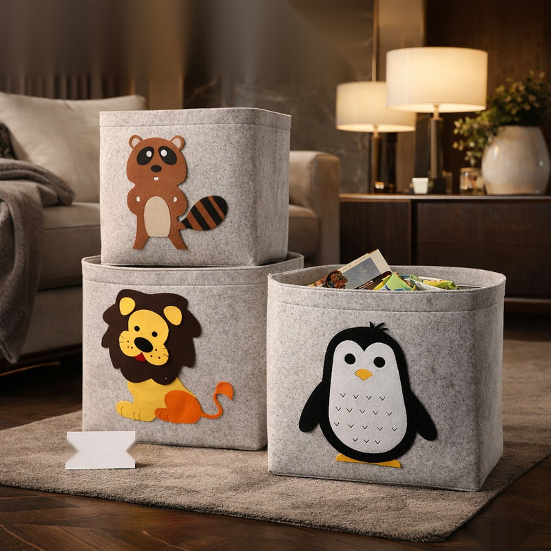 Kids Animal Felt Storage Bins – Foldable Toy Organizer Basket (1 Pc