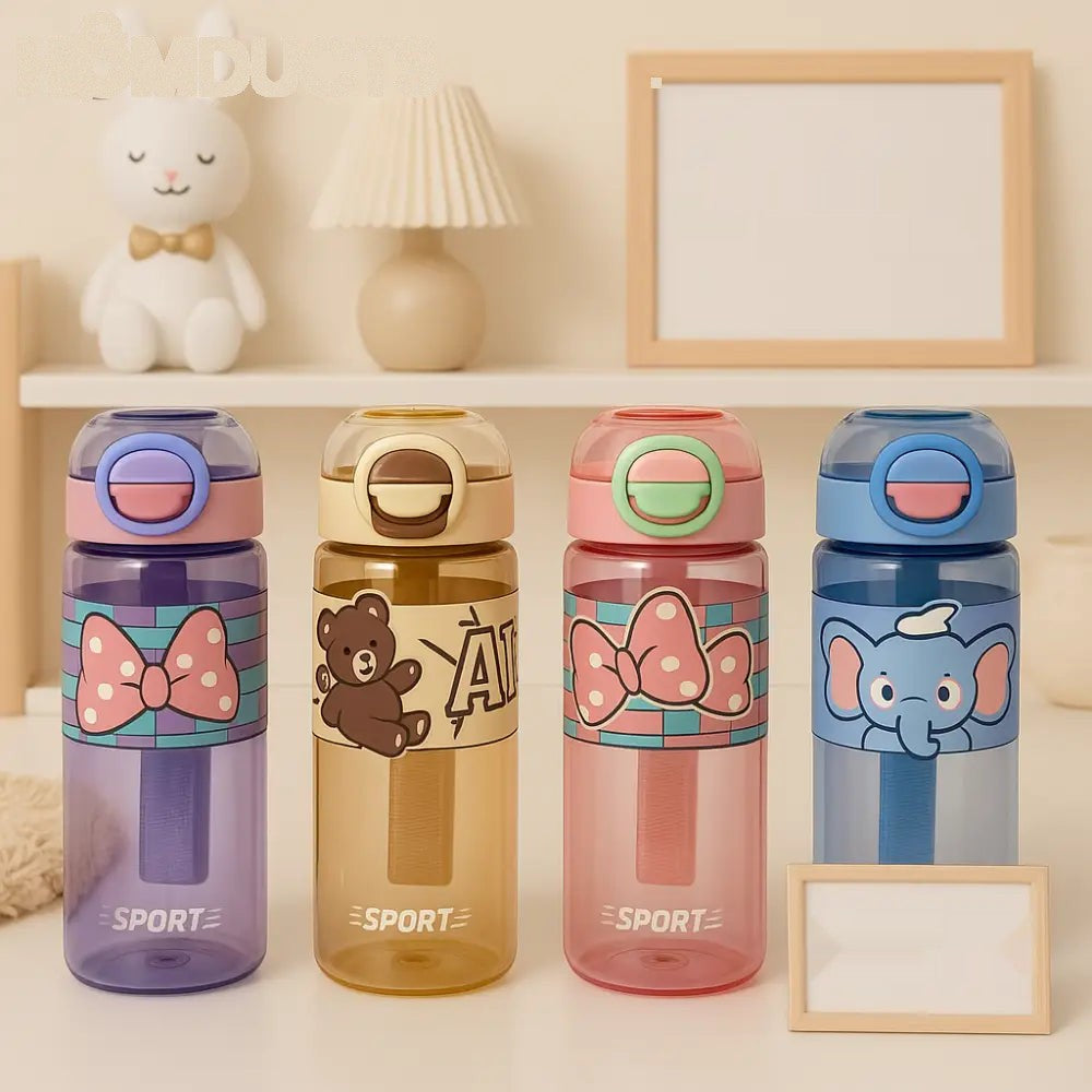 Kids Cartoon Water Bottle with Straw – Cute Leakproof Sports Bottle for School & Outdoor