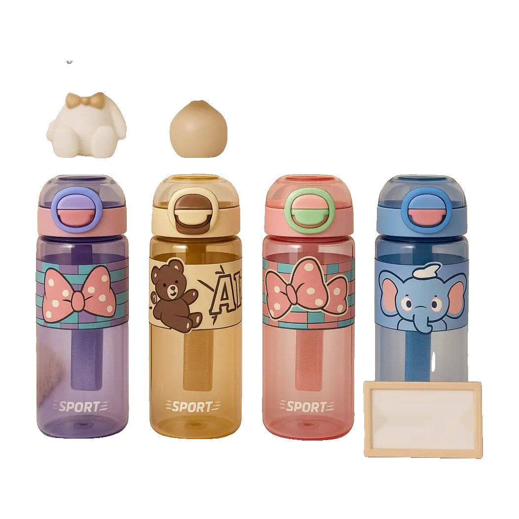 Kids Cartoon Water Bottle with Straw – Cute Leakproof Sports Bottle for School & Outdoor