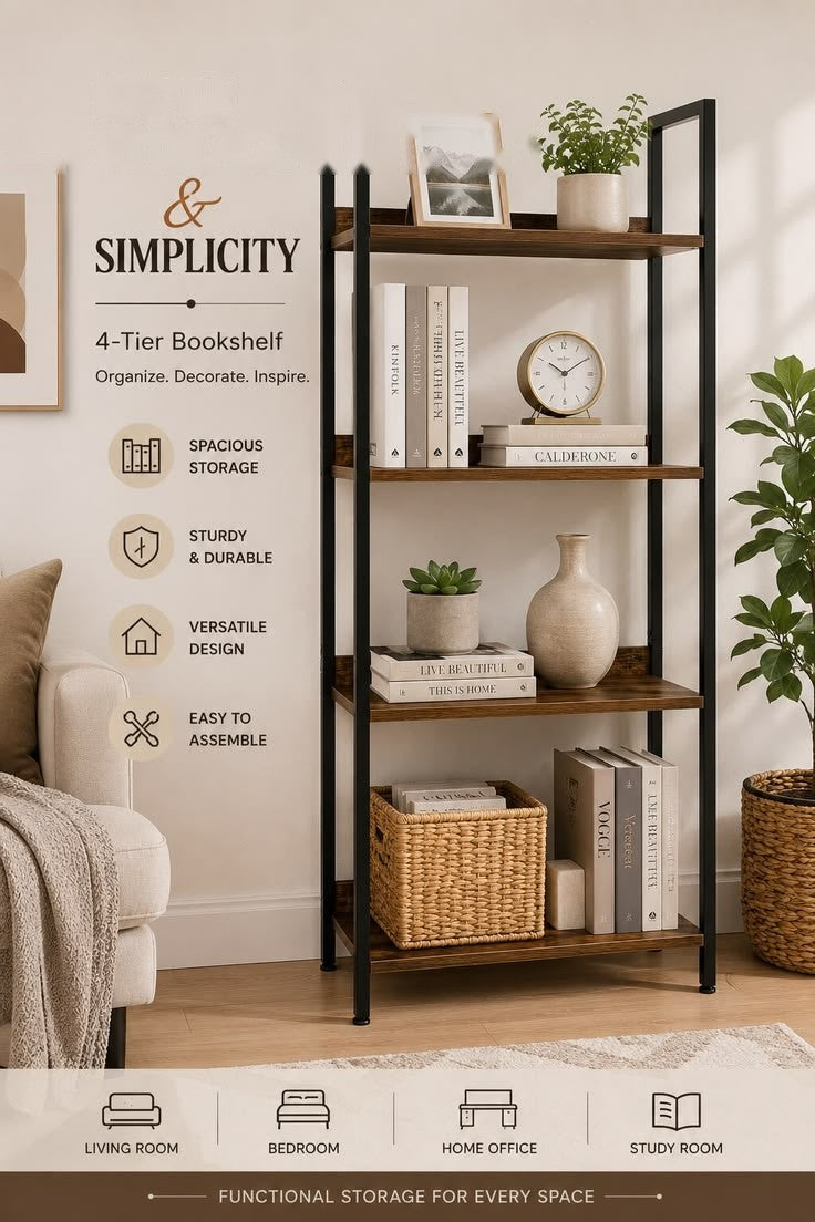 Luxury 4-Tier Industrial Storage Rack for Kitchen, Living Room & Home Organization