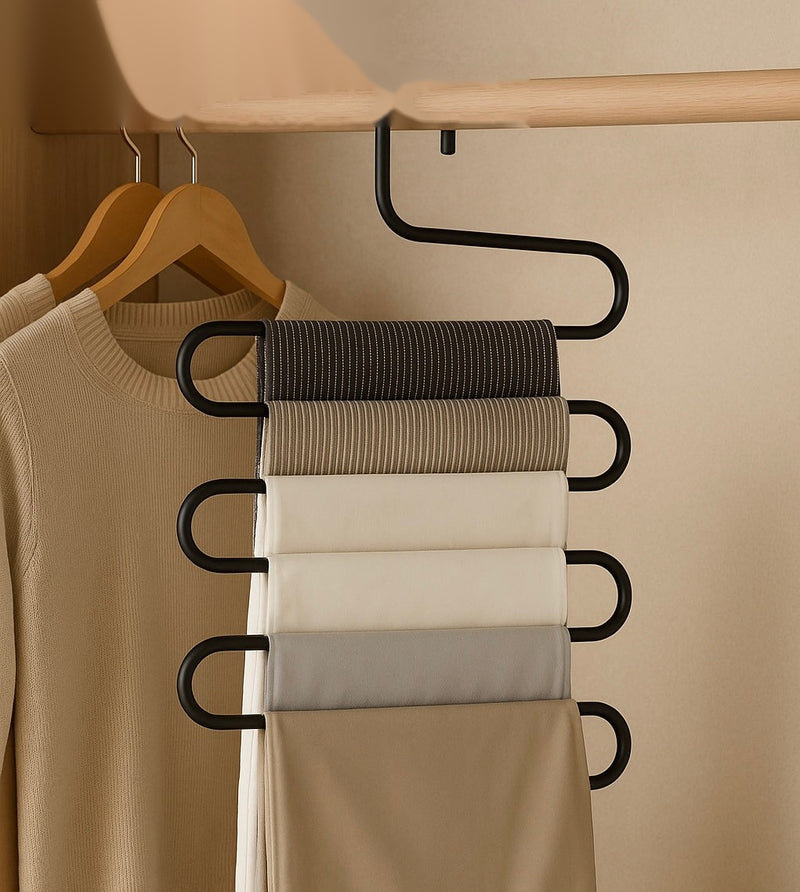 Luxury 5-Tier Space Saving S-Shaped Pants & Scarf Hanger – Heavy Duty Closet Organizer