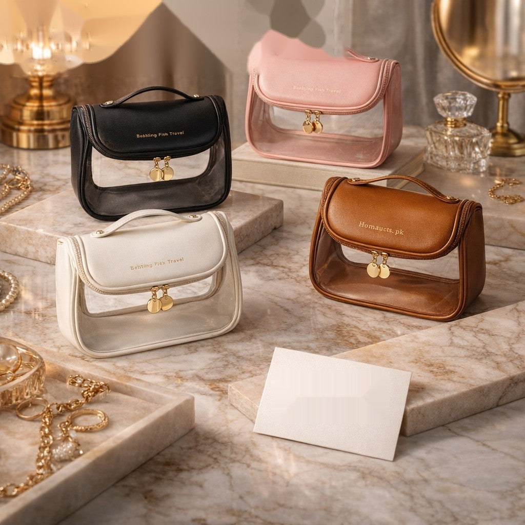 Luxury Clear Leather Makeup & Travel Pouch (1 PC)