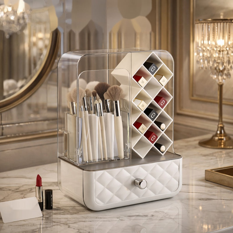 Luxury Dustproof Cosmetic Organizer – Premium Makeup Storage Box with Drawer