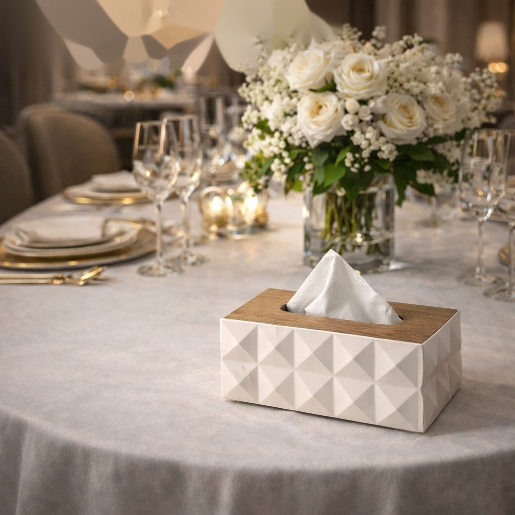 Luxury Geometric Tissue Box Cover with Wooden Lid – Premium Home & Office Décor 1pc