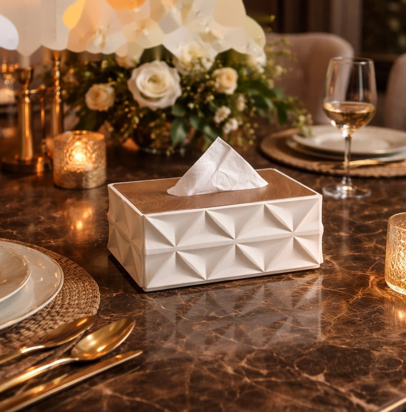 Luxury Geometric Tissue Box Holder with Wooden Lid – Premium Home & Office Décor | 1 Pc