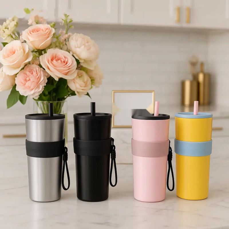 Luxury Insulated Travel Tumbler with Straw & Grip – 4 Colors