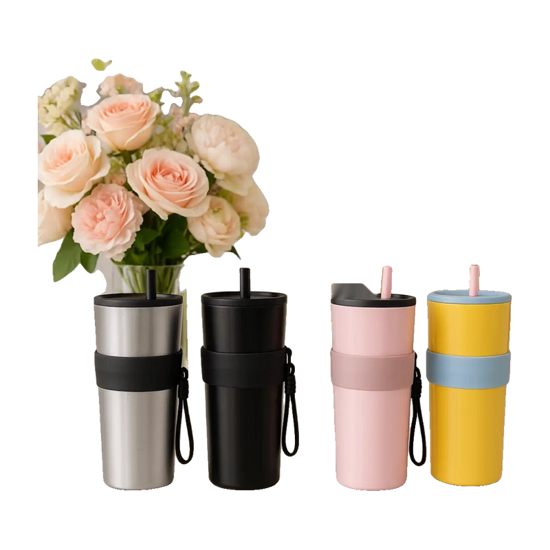Luxury Insulated Travel Tumbler with Straw & Grip – 4 Colors
