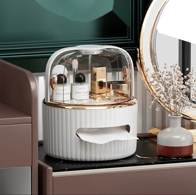 Luxury Makeup Organizer with Dustproof Cover & Tissue Holder
