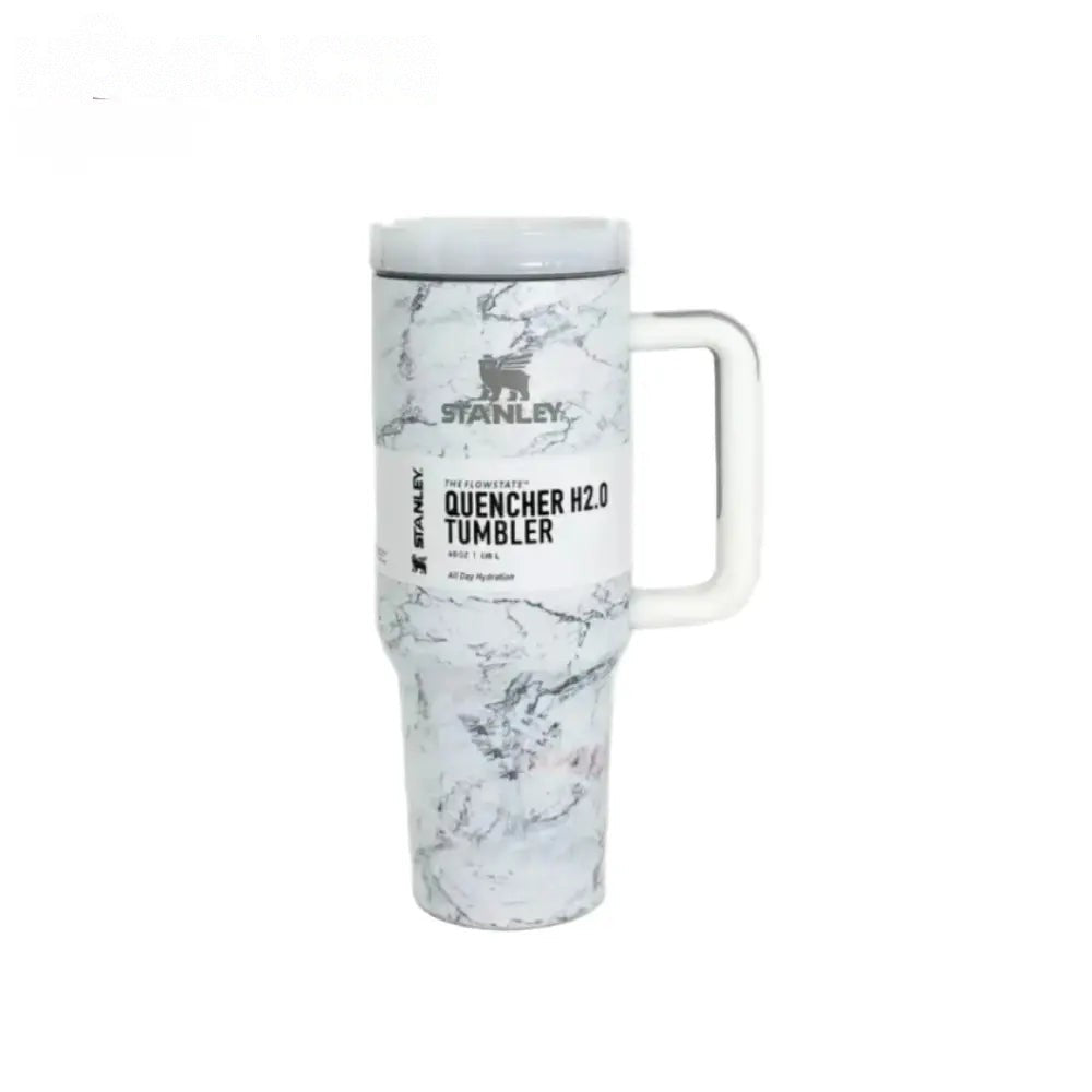 Luxury Marble Stanley Quencher H2.0 Tumbler 40oz – Insulated Travel Mug with Handle