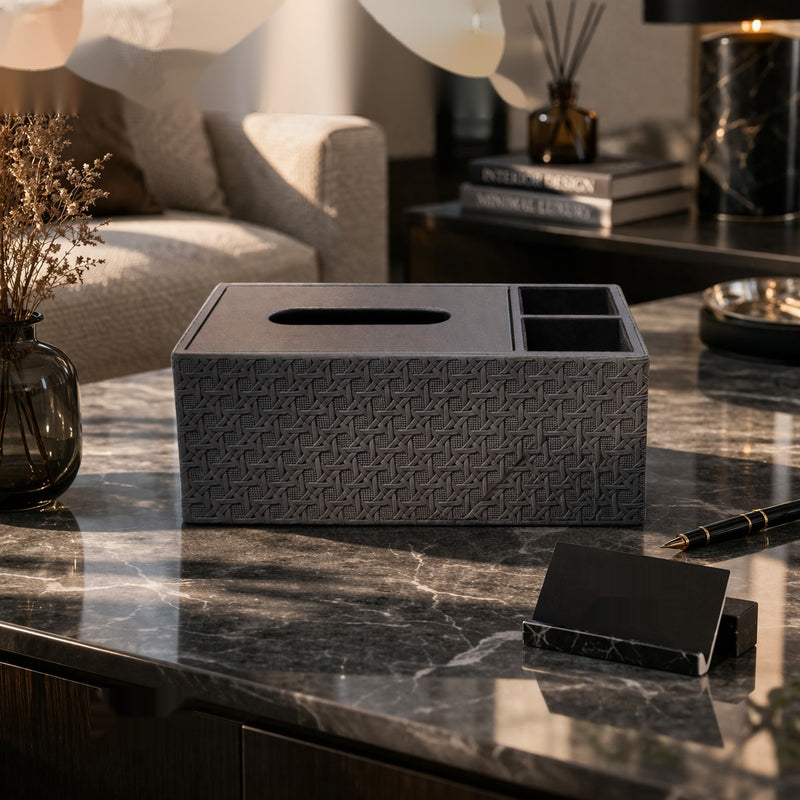 Luxury Multi-Functional Tissue Box Holder with Organizer Compartments – Elegant Desktop Storage Solution