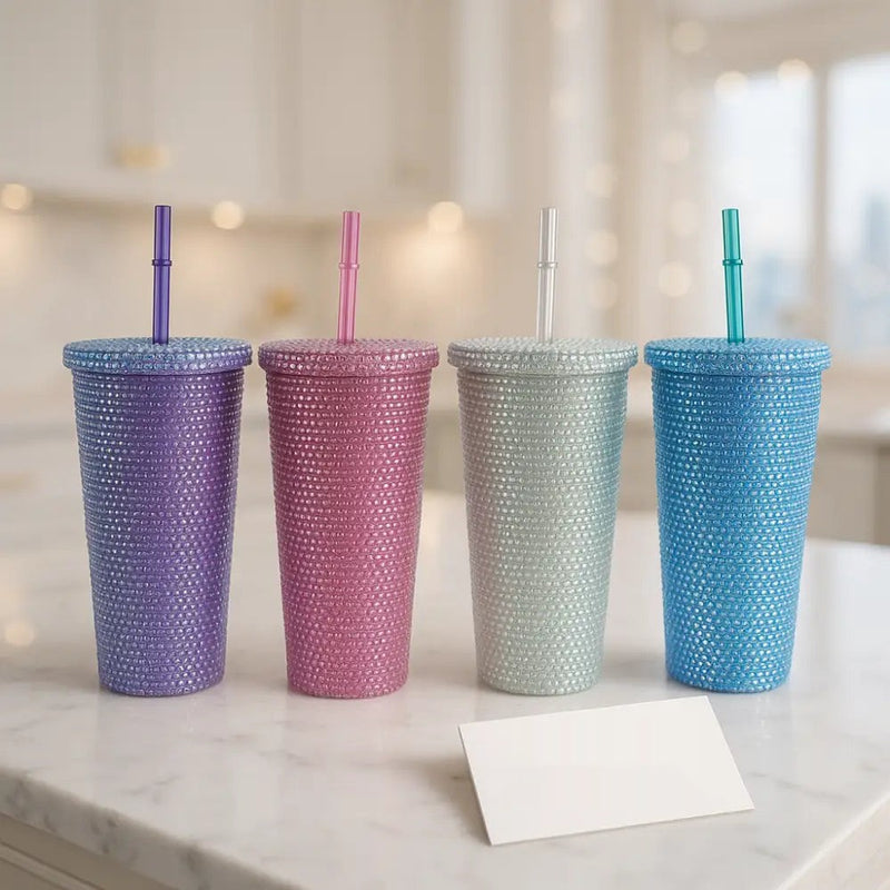 Luxury Rhinestone Tumbler Set – Sparkling Insulated Cups with Straw