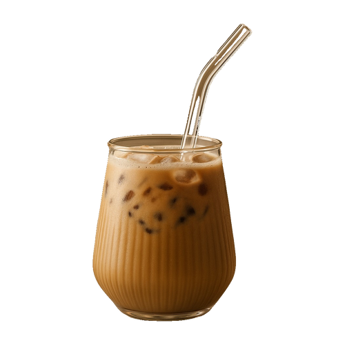 Luxury Ribbed Iced Coffee Glass with Lid & Straw – Premium 400ml Glassware Cup