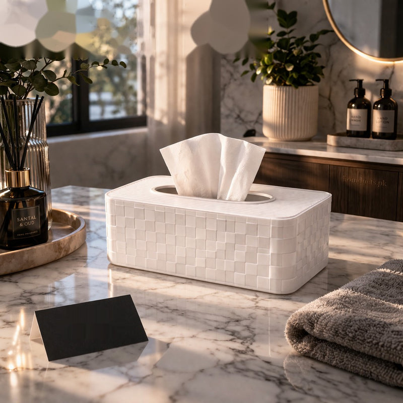 Luxury Textured Tissue Box Holder – Premium Bathroom & Tabletop Organizer