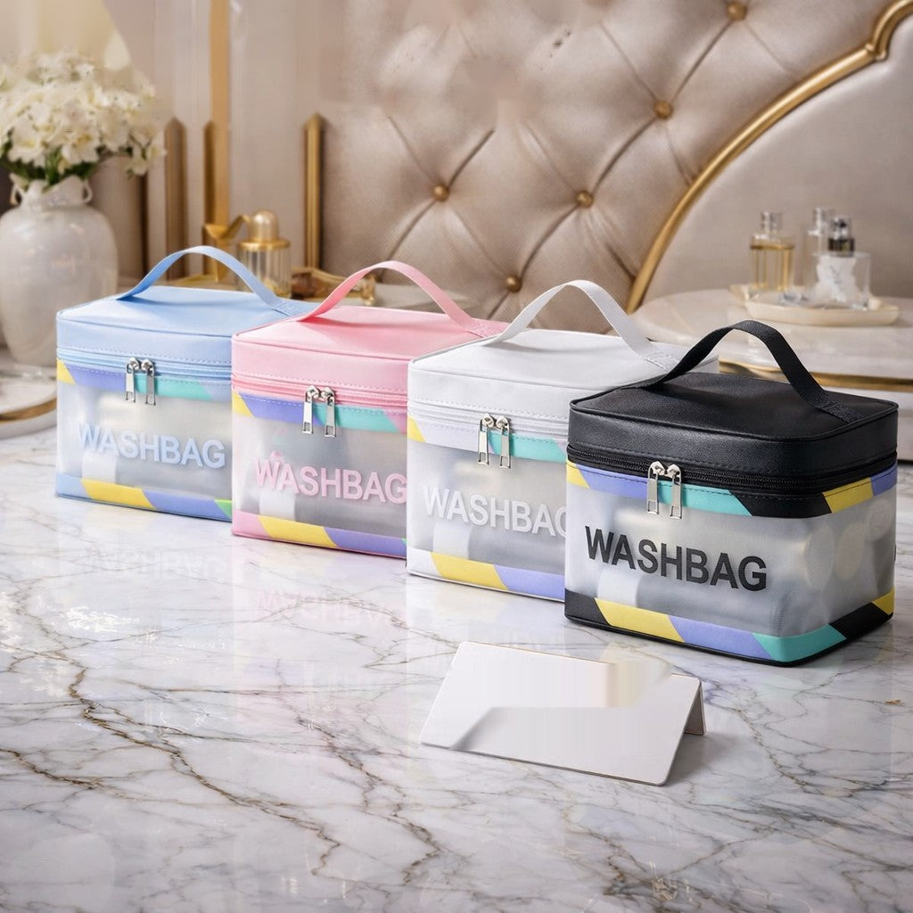 Luxury Transparent Washday Makeup & Toiletry Organizer Bag – Waterproof Travel Cosmetic Storage